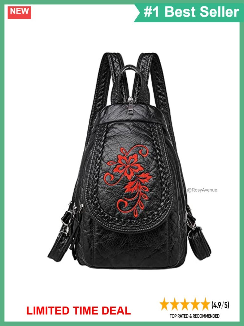 Soft PU Leather Embroidered Flap Backpack Purse Convertible Chest Pack Travel